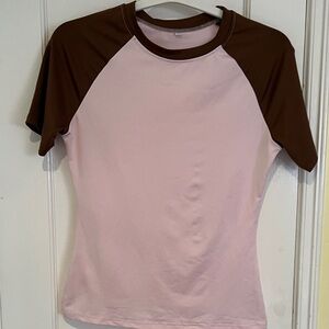 Casual Pink and Brown Raglan Tee